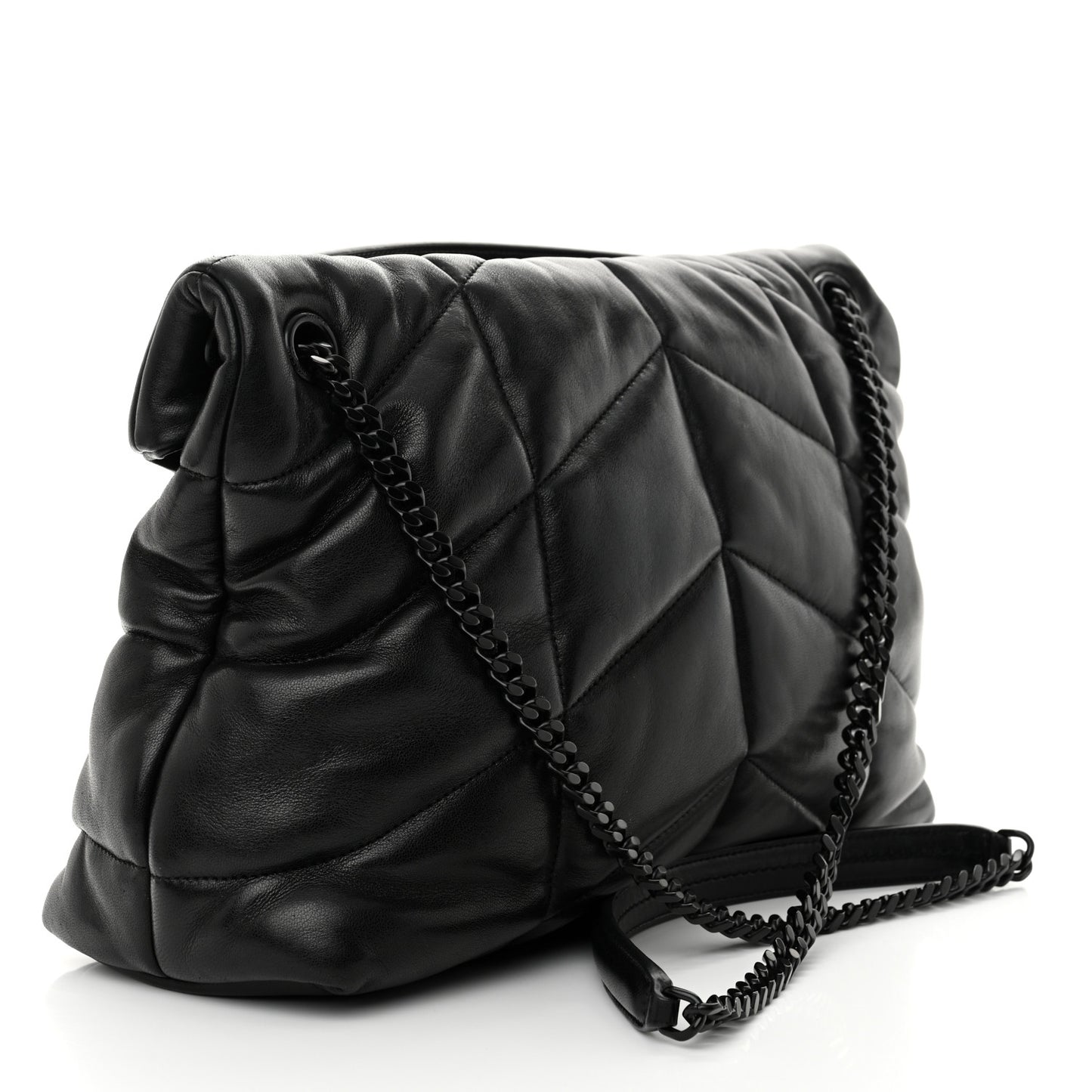 Lambskin Quilted Monogram Monochrome Medium Loulou Puffer Chain Satchel Black