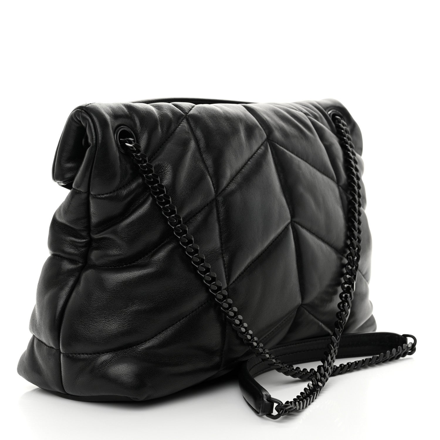 Saint Laurent Lambskin Quilted Monogram Monochrome Medium Loulou Puffer Chain Satchel Black 3 of 10
