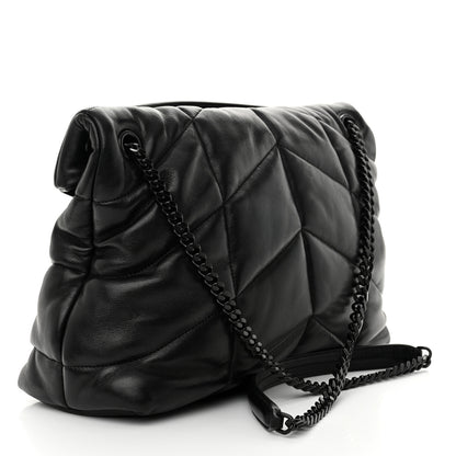 Saint Laurent Lambskin Quilted Monogram Monochrome Medium Loulou Puffer Chain Satchel Black 3 of 10