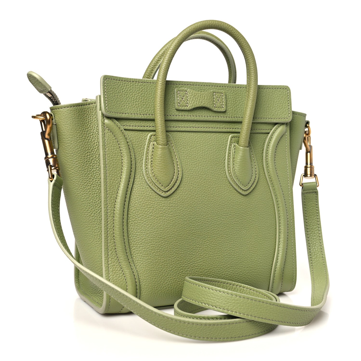 Celine Drummed Calfskin Nano Luggage Green 3 of 11