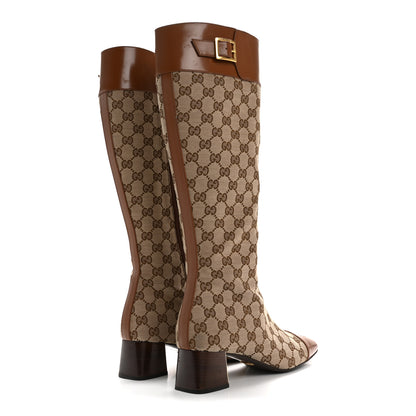 Gucci Monogram Cordovan Lux GG Knee High Boots 40.5 Beige Cuir 4 of 11