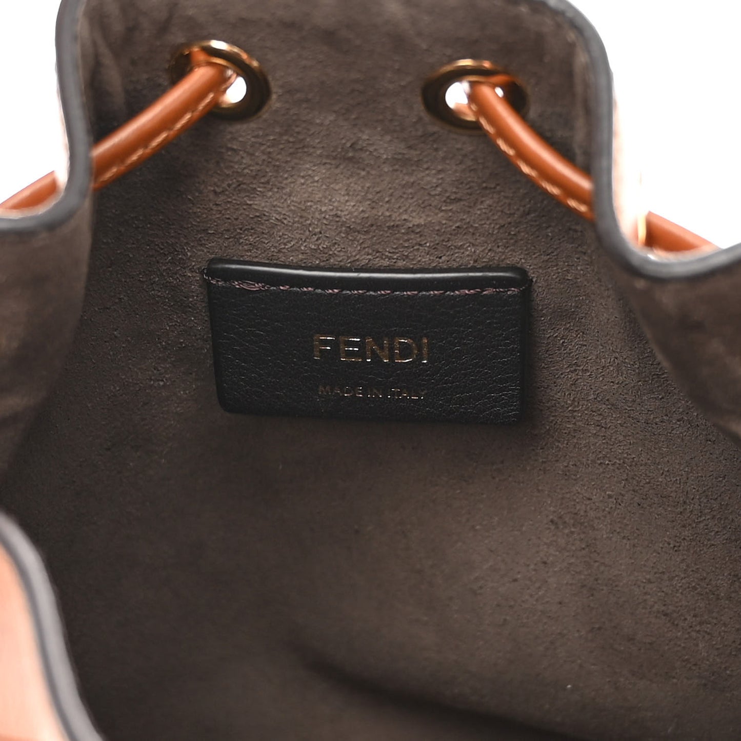 Vitello King F is Fendi Logo Embossed Mini Mon Tresor Bucket Bag Cuoio