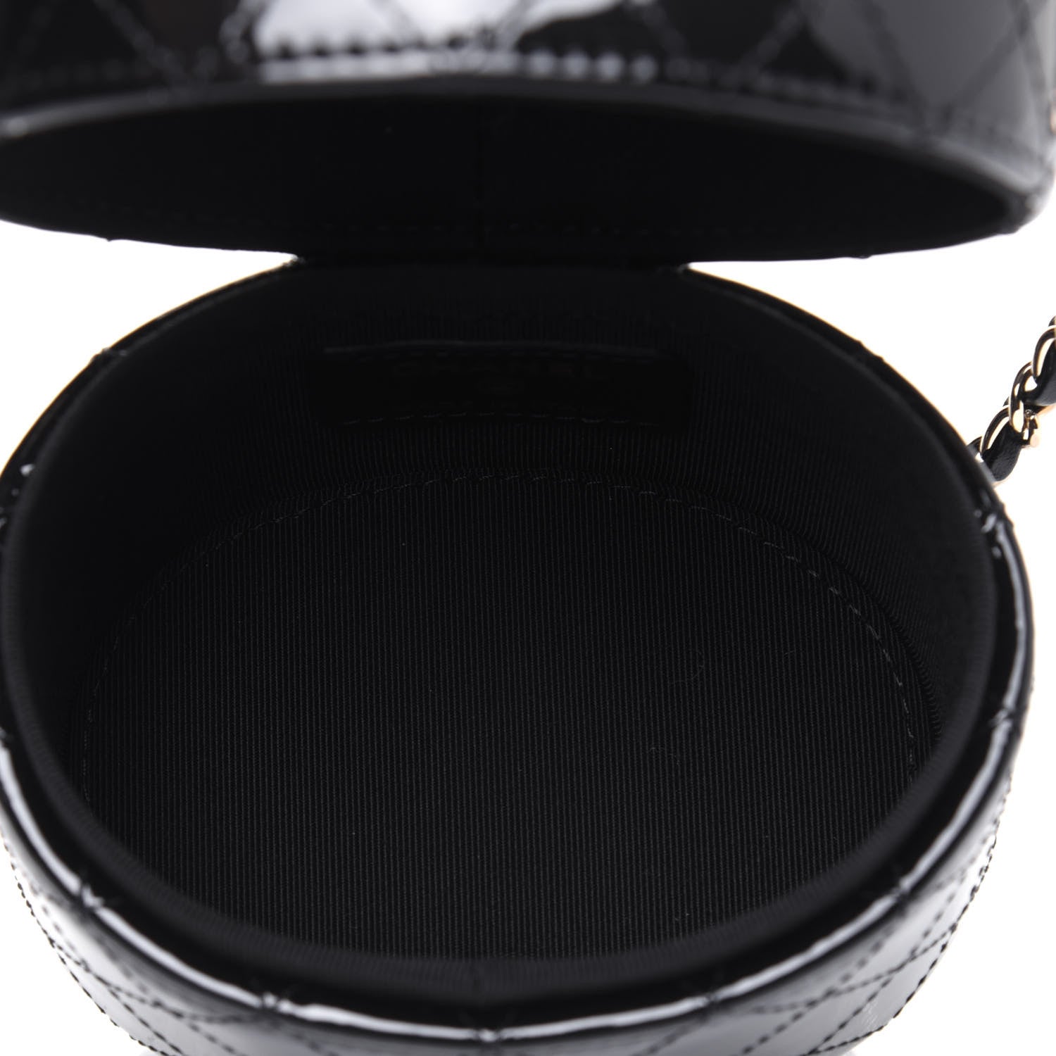 Chanel Patent Quilted Round Mini Vanity Case With Chain Black 5 of 12