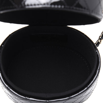 Chanel Patent Quilted Round Mini Vanity Case With Chain Black 5 of 12