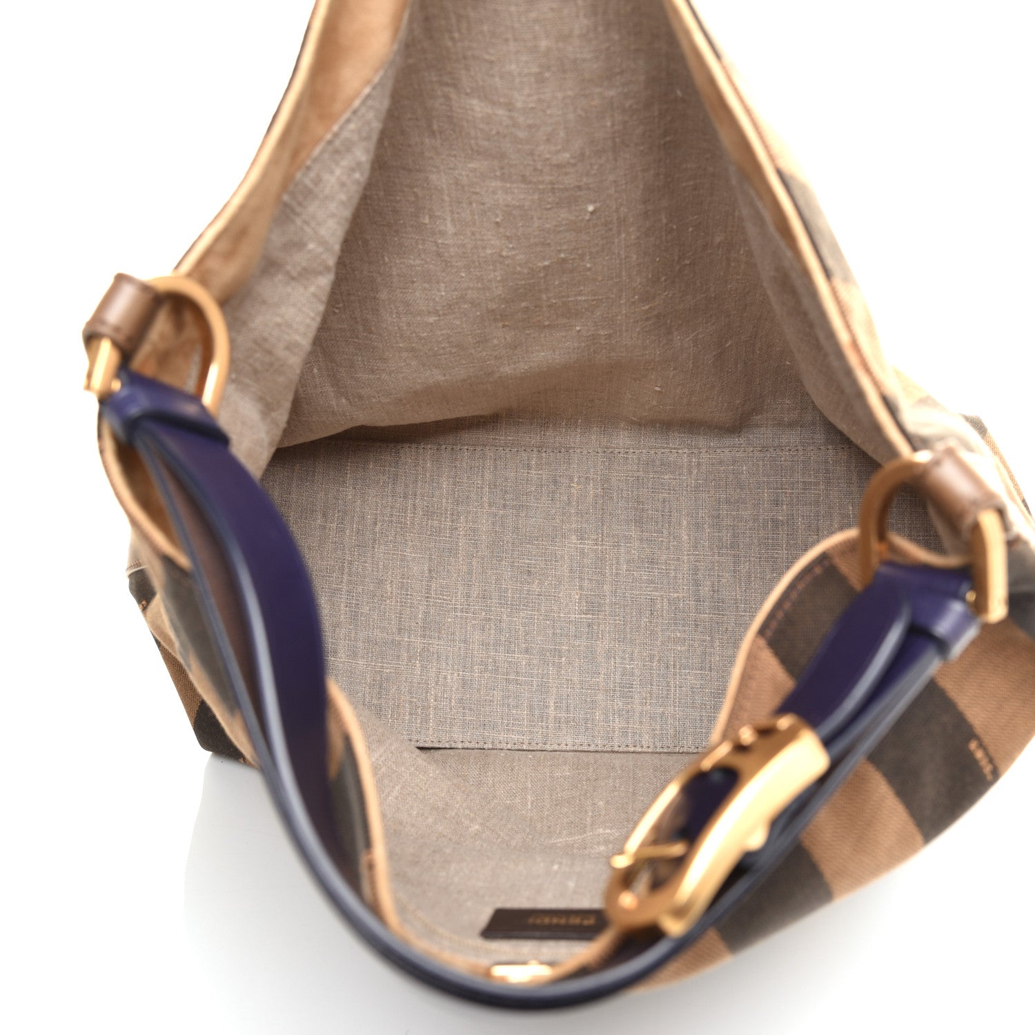 Fendi Pequin Cuoio Vegetale Large Hobo Tobacco Blue Mirto Cuoio 5 of 9