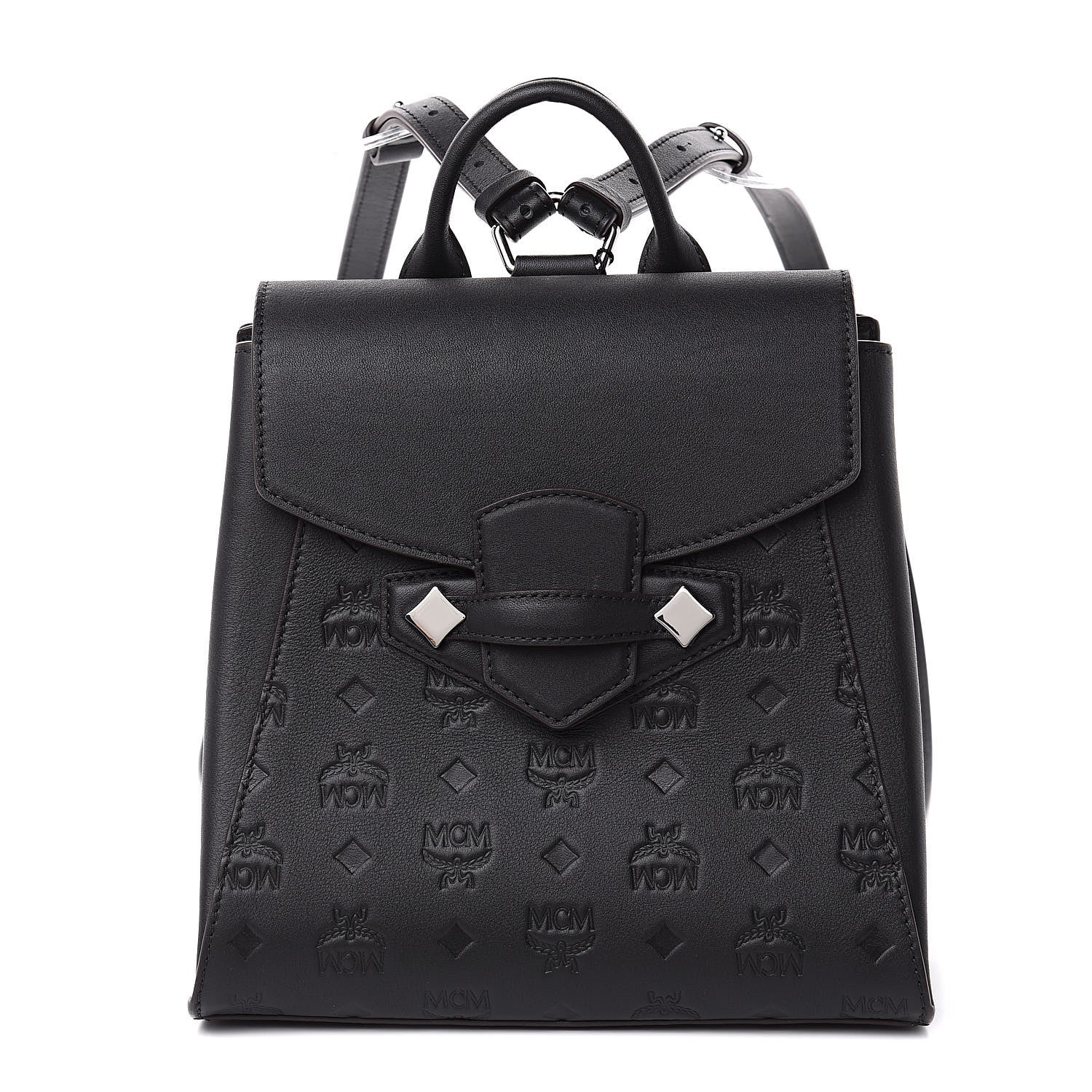 MCM Calfskin Essential Monogram Small Backpack Black 1 of 11