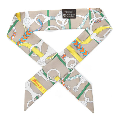 Hermes Silk Panoplie Equestre Twilly Beige Jaune Vif Or 1 of 4