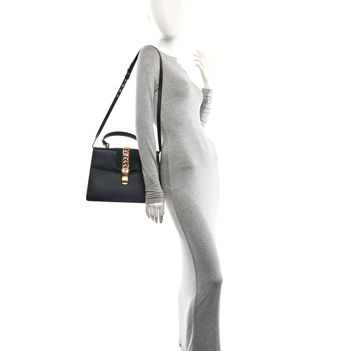Gucci Calfskin Medium Sylvie Top Handle Bag Black 2 of 10