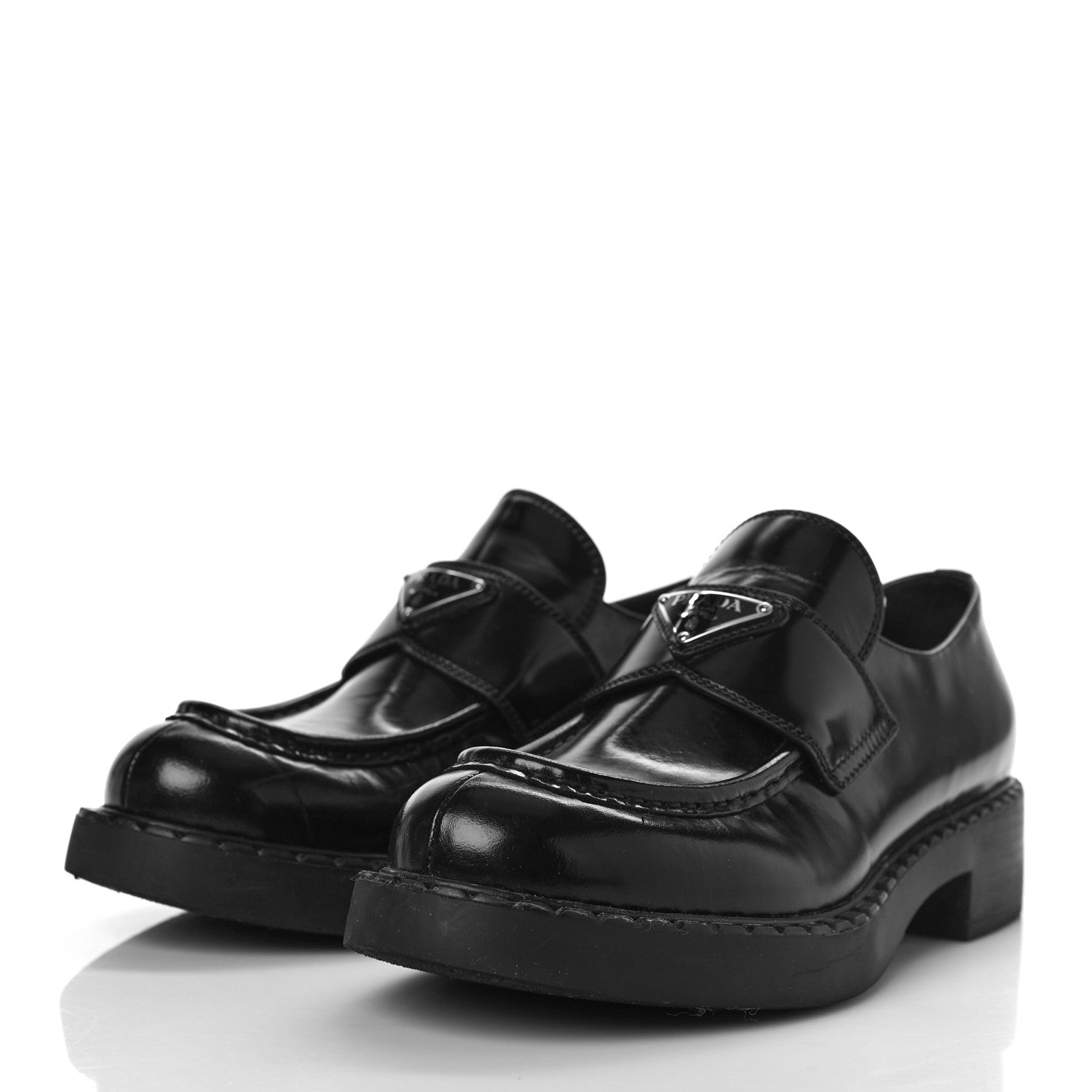 Prada Spazzolato Metal Triangle Logo 50mm Loafers 41 Black 4 of 13