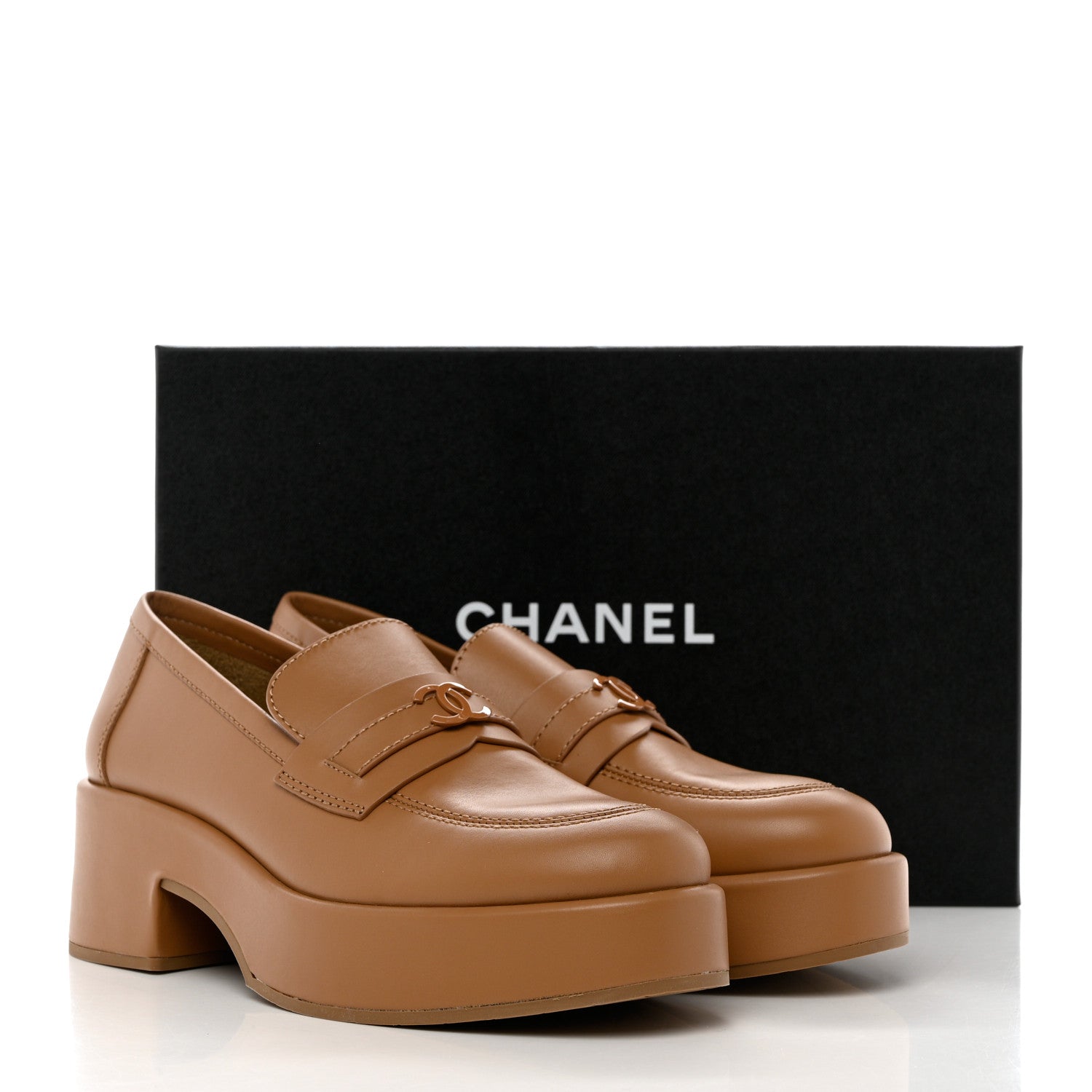 Chanel Calfskin CC Platform Loafers 39.5 Beige 9 of 9