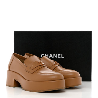Chanel Calfskin CC Platform Loafers 39.5 Beige 9 of 9