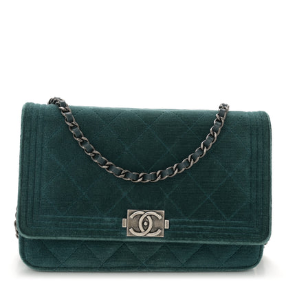 Chanel Velvet Quilted Boy Wallet On Chain WOC Teal 1 of 11