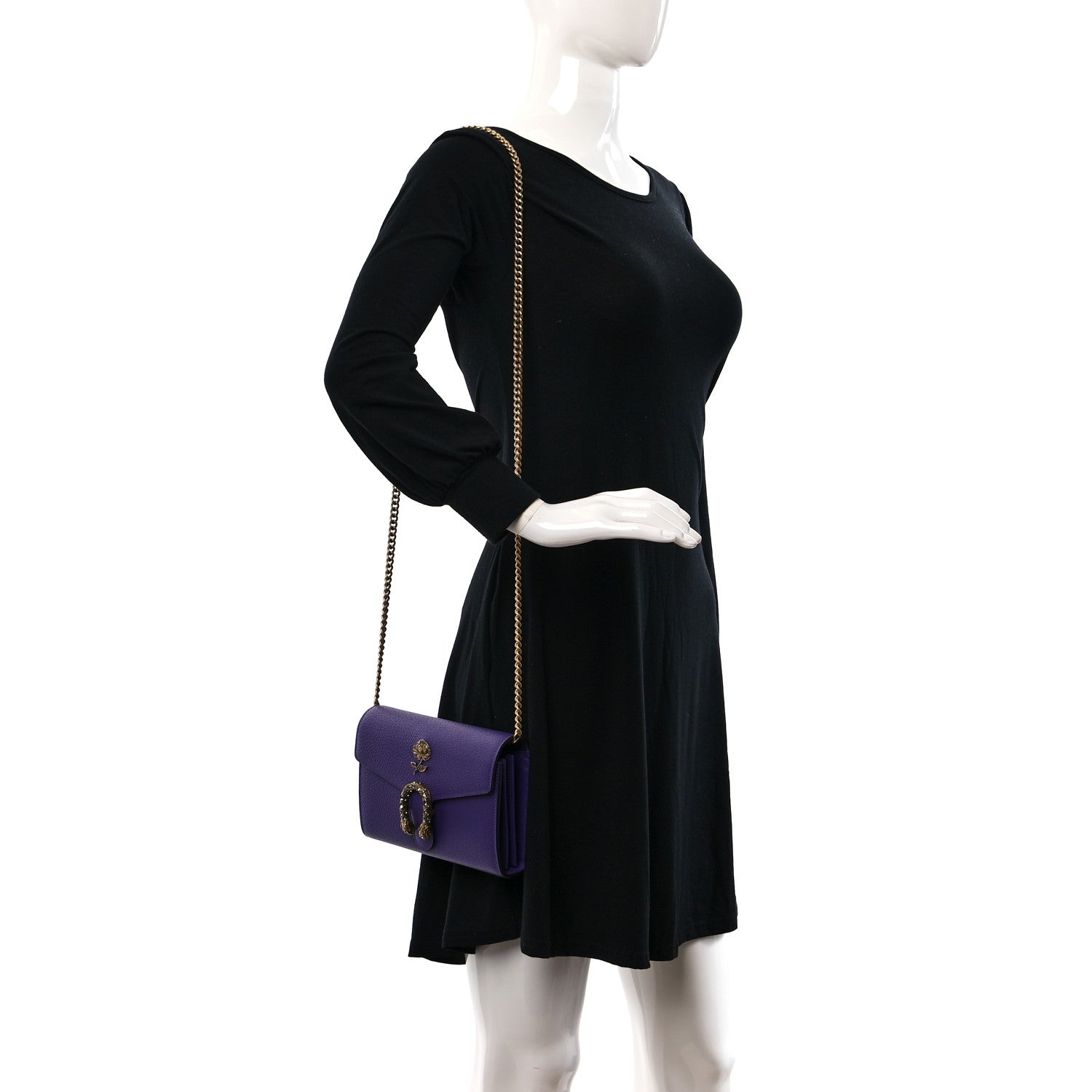 Gucci Dollar Calfskin Crystal Garden Dionysus Chain Wallet Purple 2 of 9