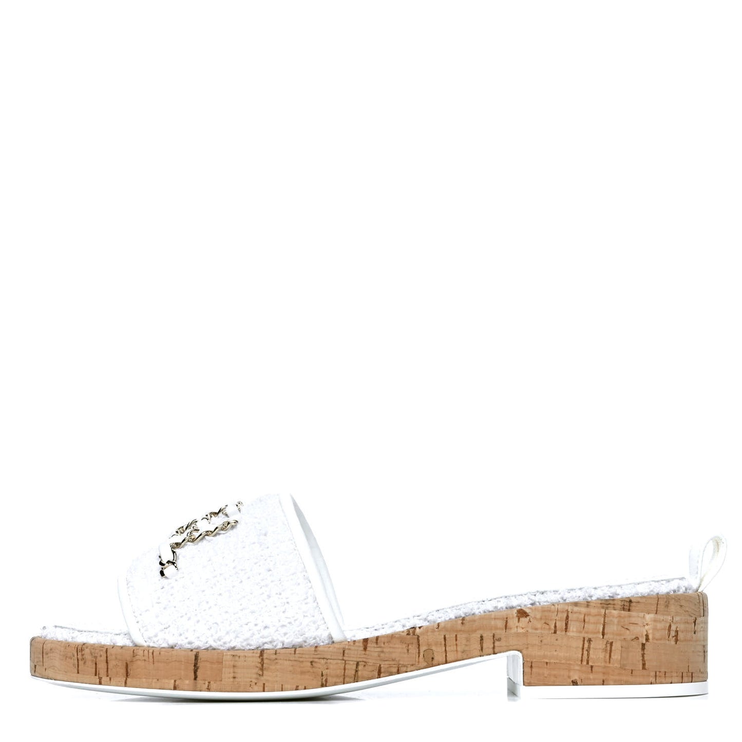 Tweed Cork CC Chain Mule Sandal 39 White