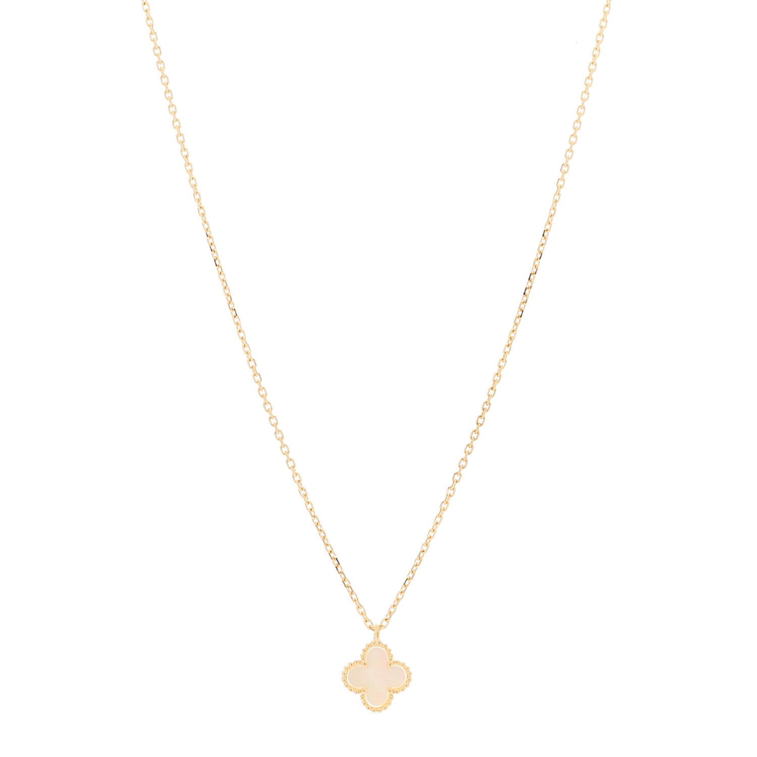 Van Cleef & Arpels 18K Yellow Gold Mother of Pearl Sweet Alhambra Pendant Necklace 1 of 6