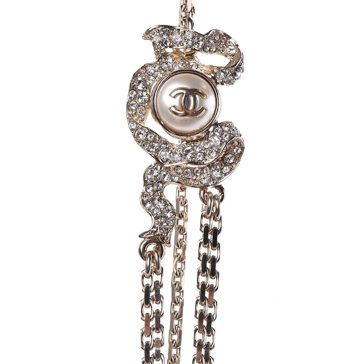 Crystal Pearl CC Long Multistrand Necklace Light Gold