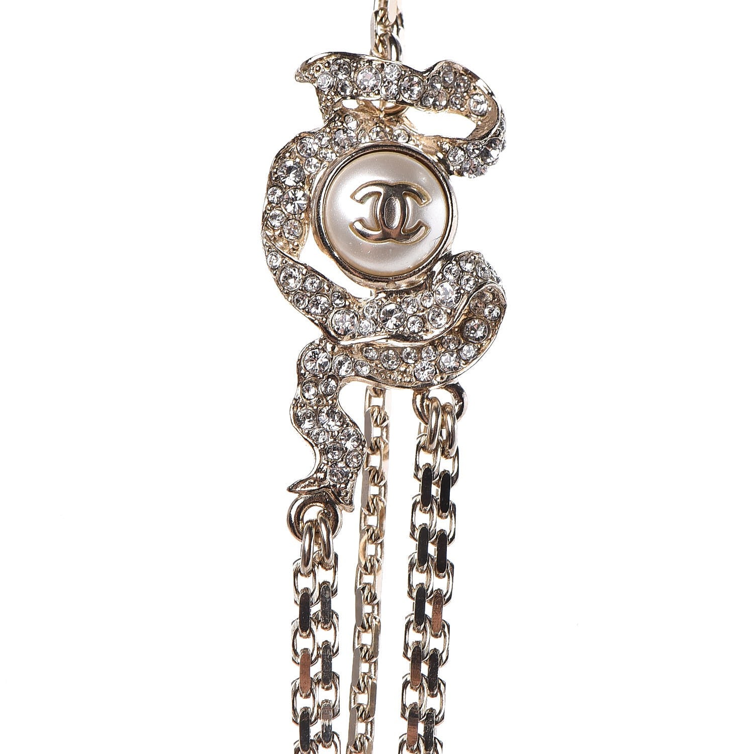 Chanel Crystal Pearl CC Long Multistrand Necklace Light Gold 5 of 6