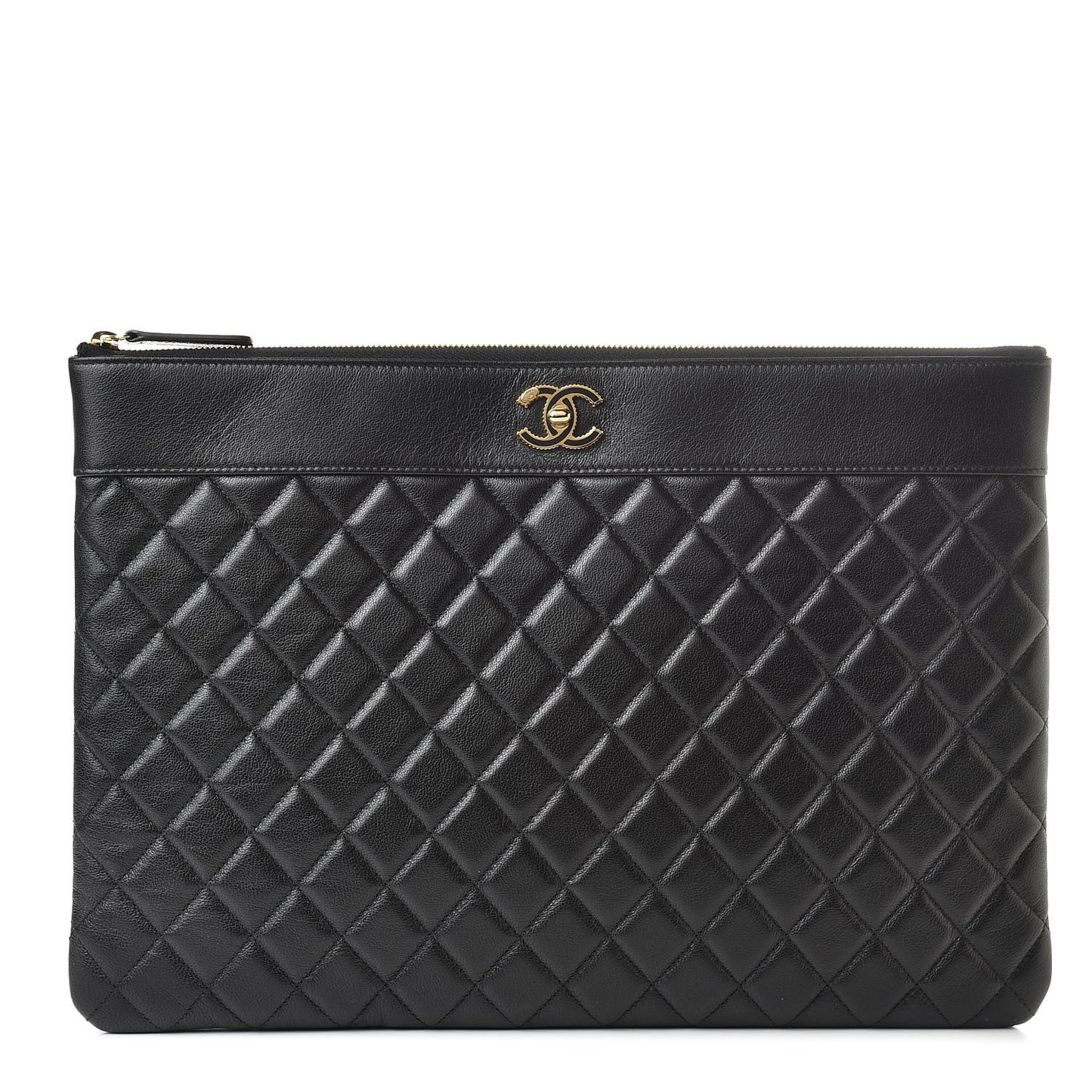 Lambskin Quilted Large Vintage Mademoiselle Cosmetic Case Black