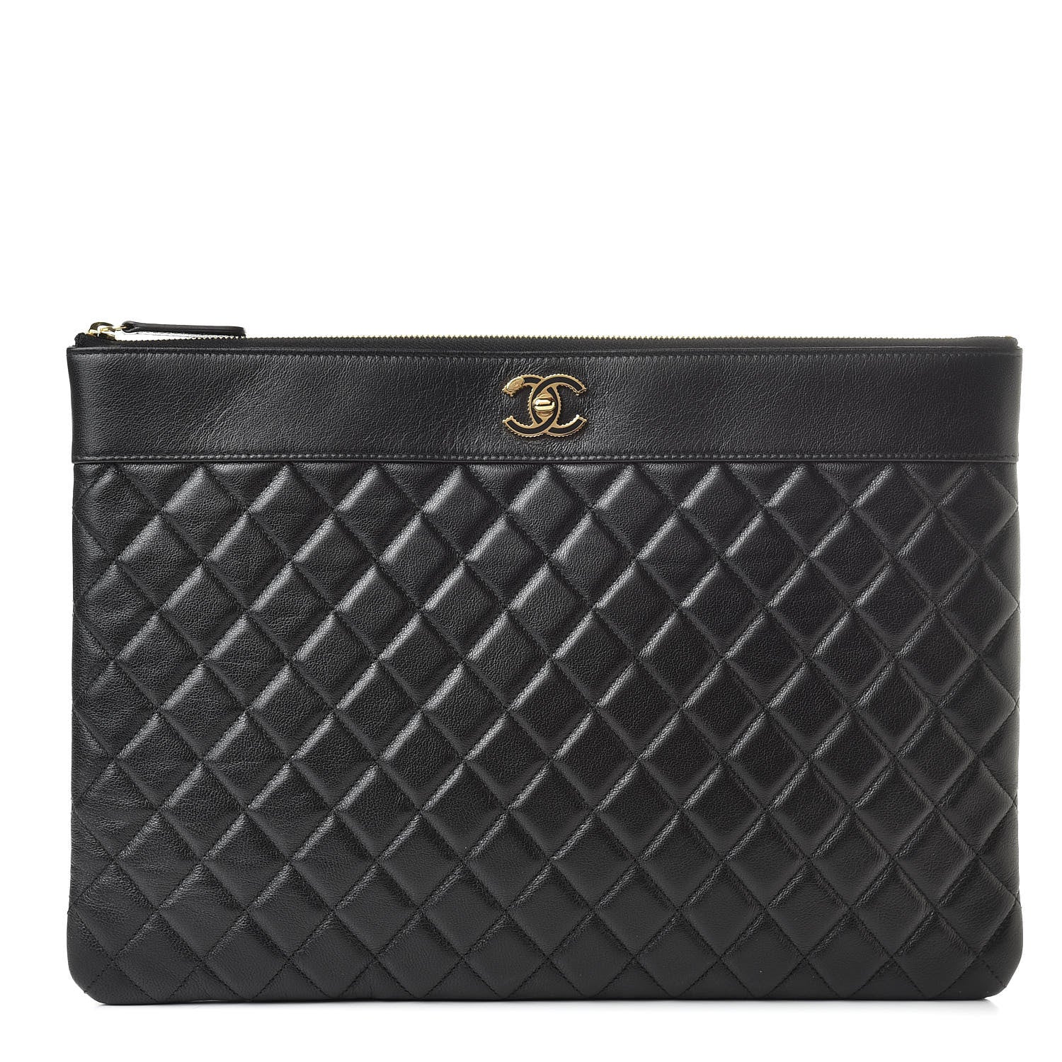 Chanel Lambskin Quilted Large Vintage Mademoiselle Cosmetic Case Black 1 of 7