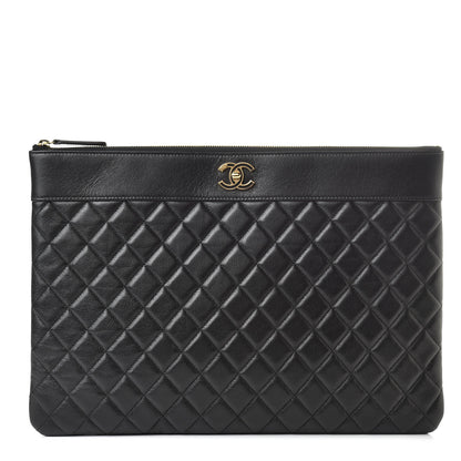 Chanel Lambskin Quilted Large Vintage Mademoiselle Cosmetic Case Black 1 of 7