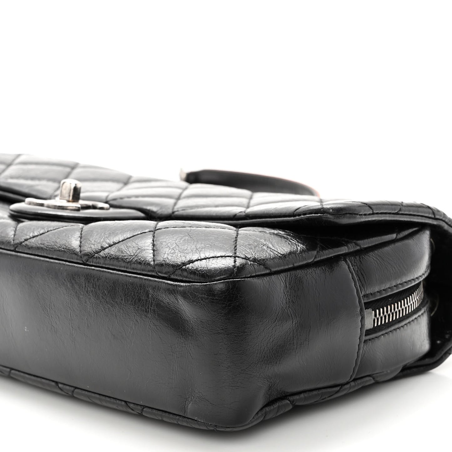 Glazed Calfskin Quilted Medium Duo Color Flap Black