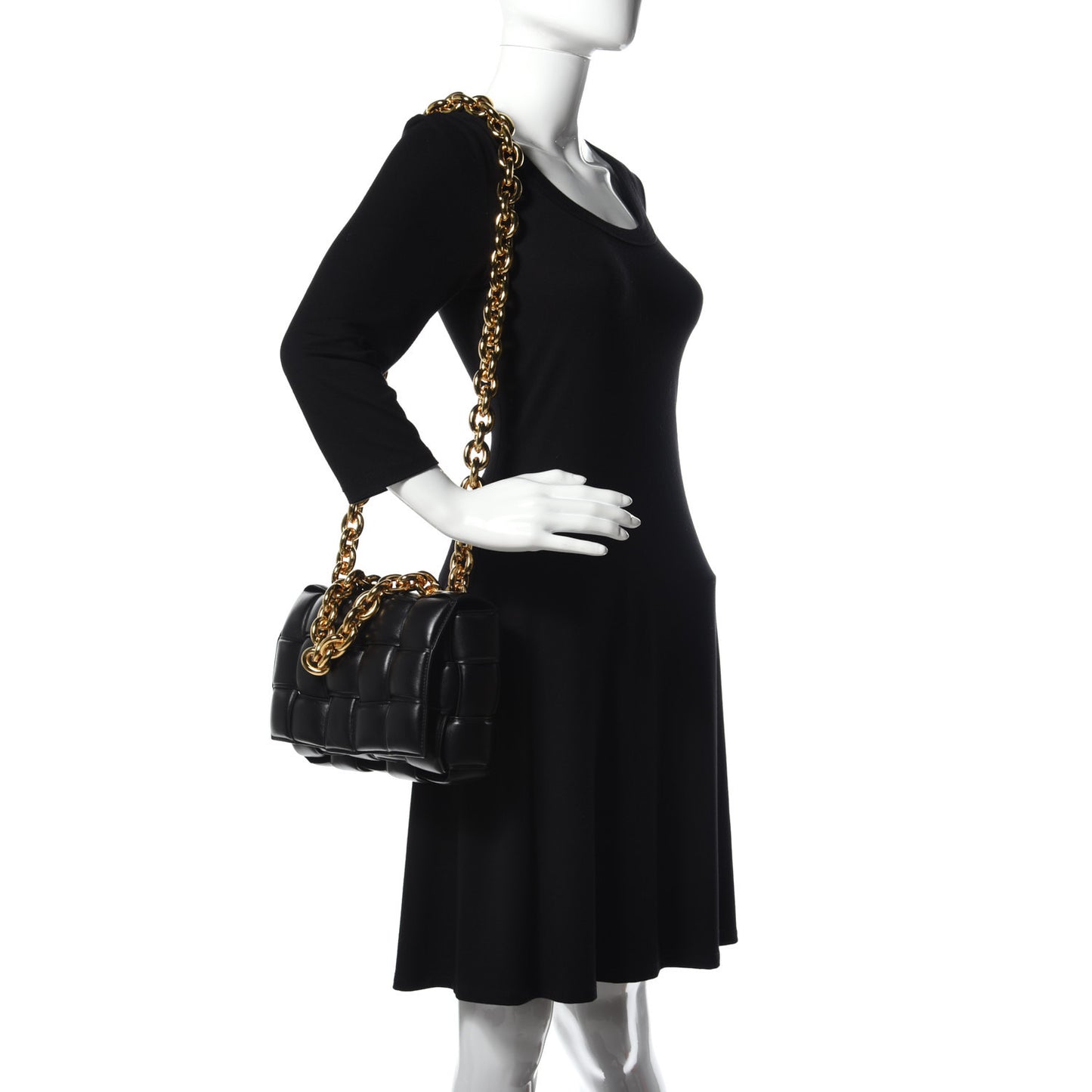 Lambskin Maxi Intreccio Padded Chain Cassette Crossbody Bag Black