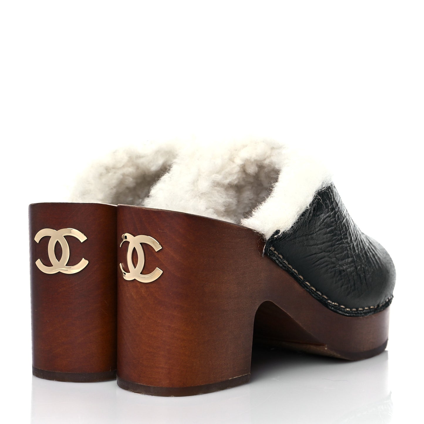 Crackled Sheepskin CC Mules 36 Black
