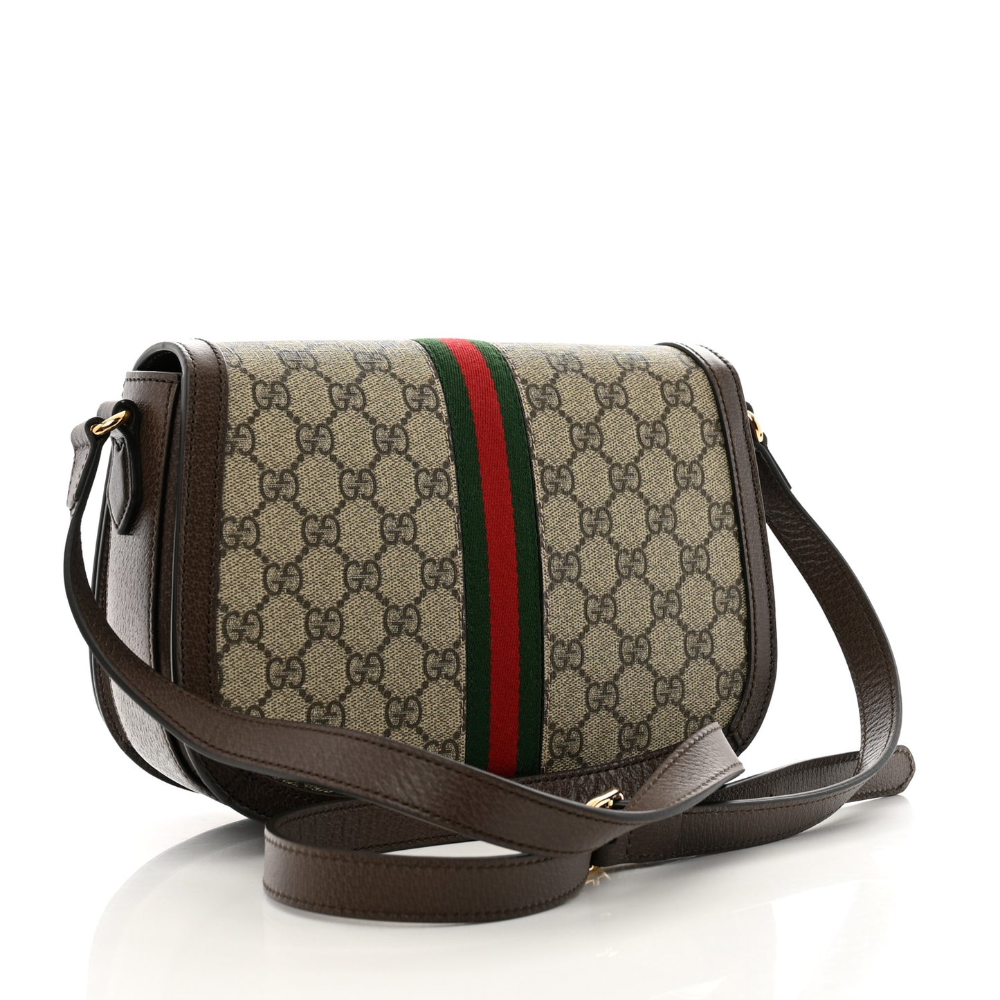 GG Supreme Monogram Web Small Ophidia Flap Messenger Bag Brown