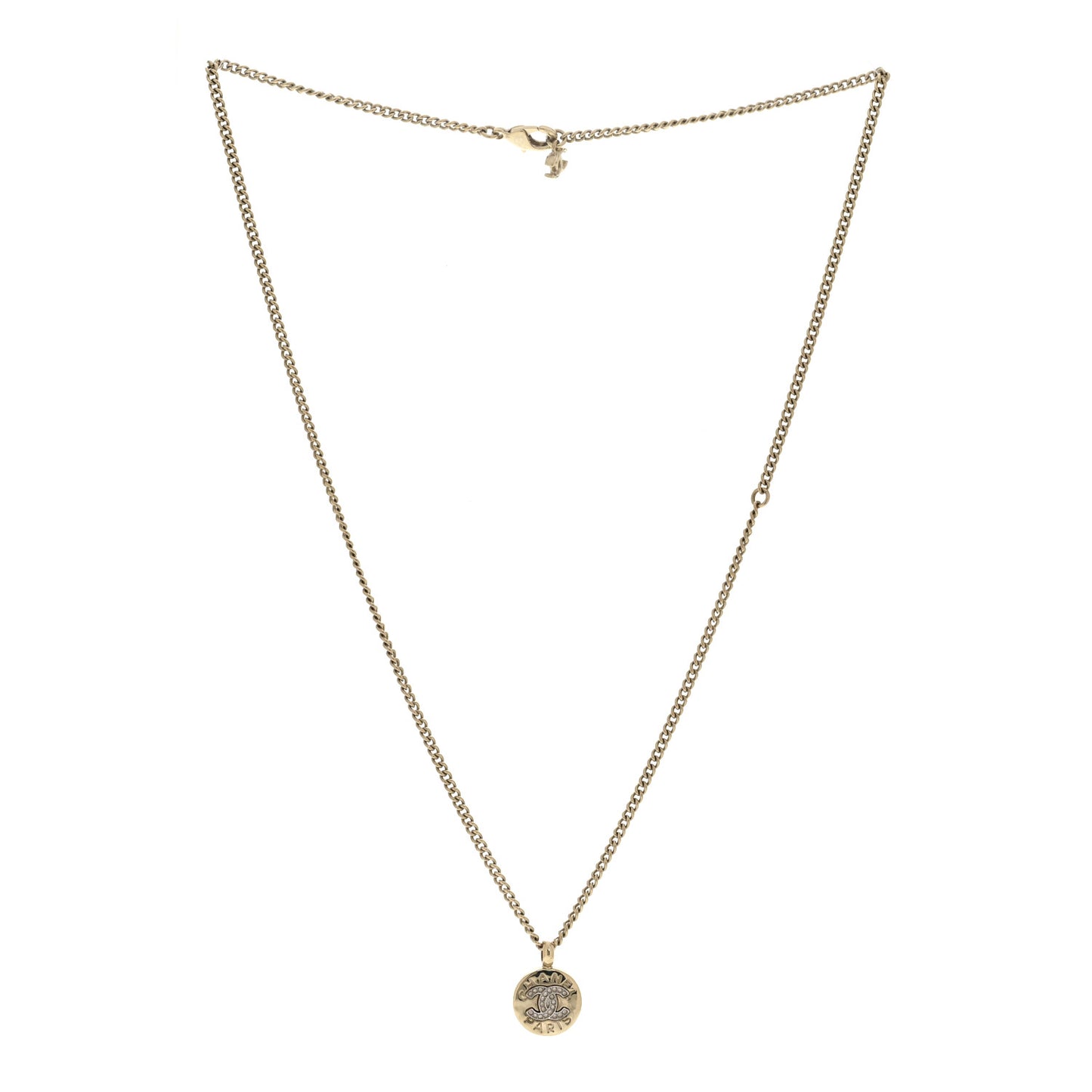 Metal Crystal CC Round Pendant Necklace Gold