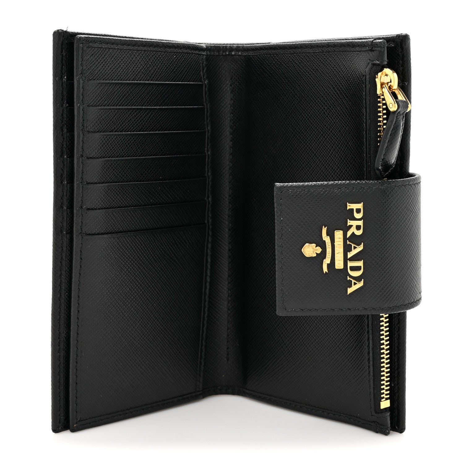 Prada Saffiano Metal Tab Wallet Black 5 of 13
