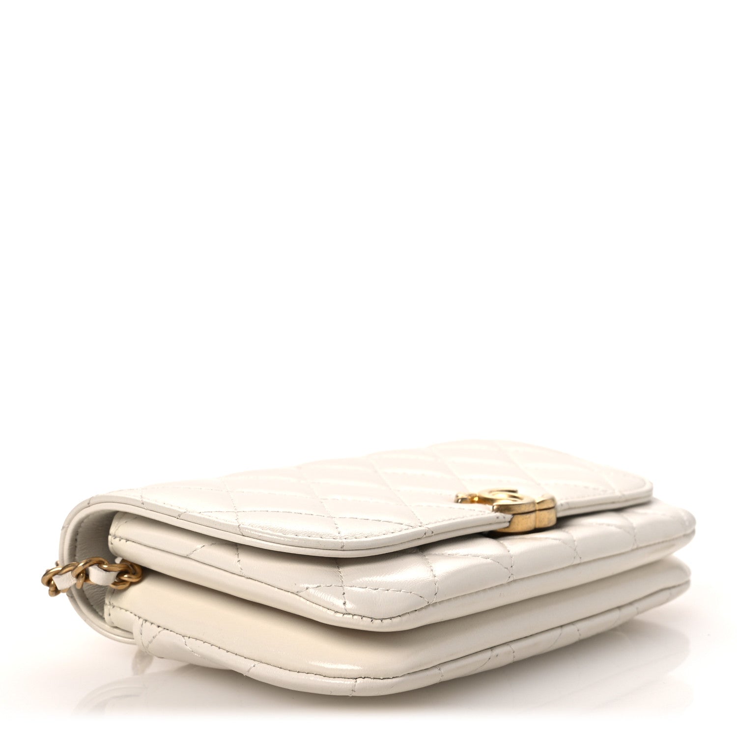 Chanel Shiny Lambskin Flap Clutch With Chain White 4 of 13