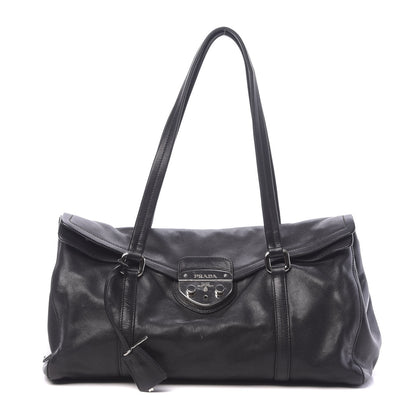 Prada Royal Calf Easy Foldover Pushlock Satchel Black 1 of 9