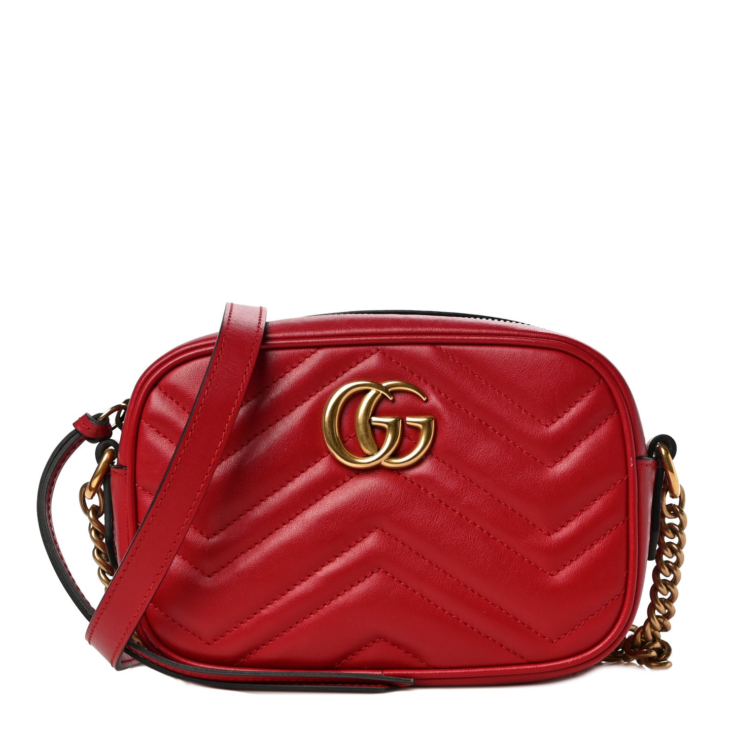 Calfskin Matelasse Mini GG Marmont Chain Shoulder Bag Hibiscus Red