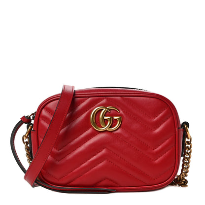Gucci Calfskin Matelasse Mini GG Marmont Chain Shoulder Bag Hibiscus Red 1 of 11