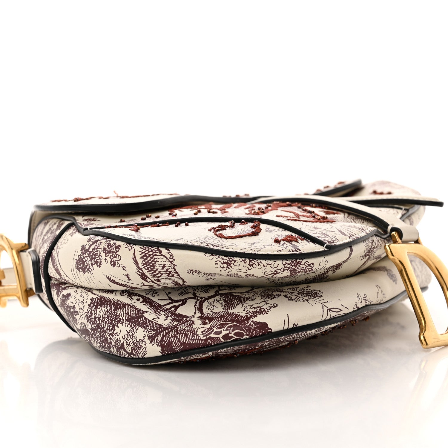Christian Dior Calfskin Embroidered Toile de Jouy Saddle Bag Burgundy 9 of 11