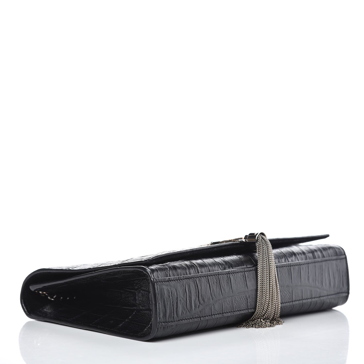 Saint Laurent Calfskin Crocodile Embossed Medium Classic Monogram Kate Tassel Satchel Black 4 of 8