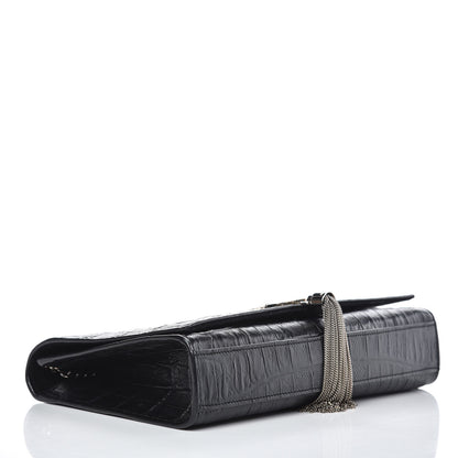 Saint Laurent Calfskin Crocodile Embossed Medium Classic Monogram Kate Tassel Satchel Black 4 of 8