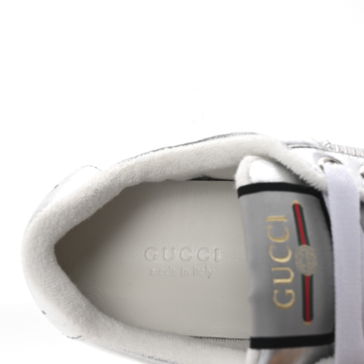 Gucci Metallic Nappa Silk Crystals Womens Screener Sneakers 36.5 Silver Light Grey 9 of 11