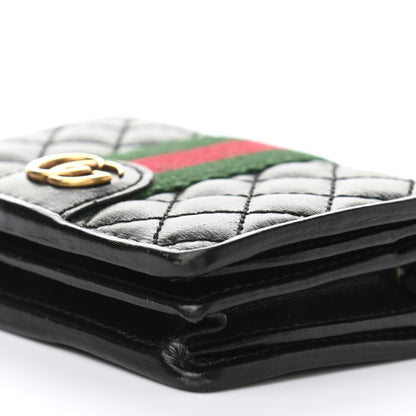 Gucci Calfskin Web Trapuntata GG Marmont Card Case Wallet Black 9 of 11