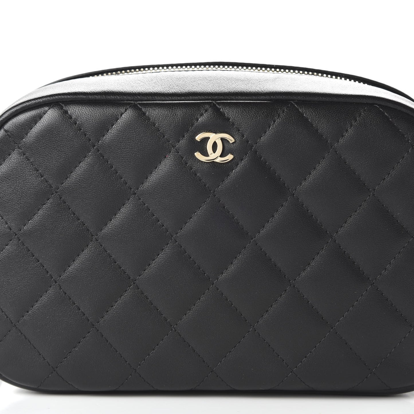 Lambskin Quilted Medium Curvy Pouch Cosmetic Case Black