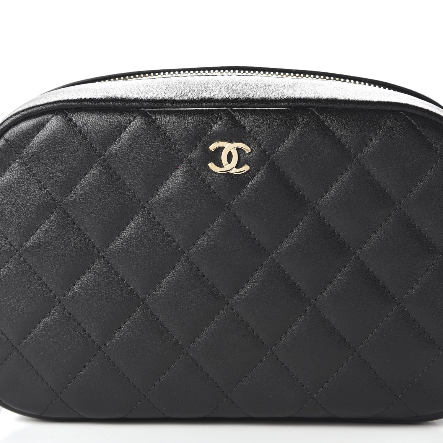 Chanel Lambskin Quilted Medium Curvy Pouch Cosmetic Case Black 10 of 11