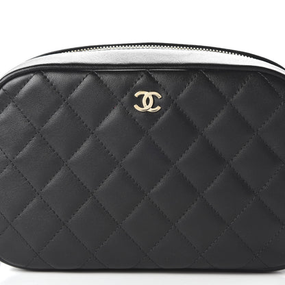 Chanel Lambskin Quilted Medium Curvy Pouch Cosmetic Case Black 10 of 11