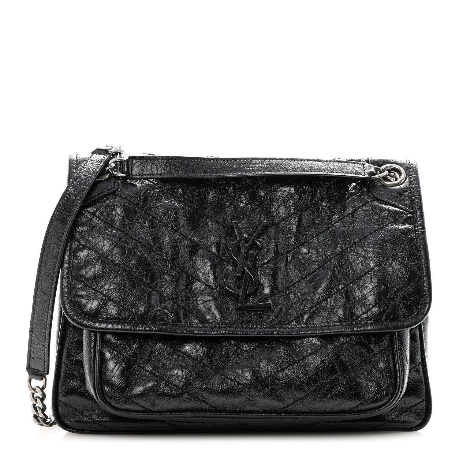 Saint Laurent Crinkled Calfskin Matelasse Monogram Medium Niki Chain Satchel Black 1 of 11