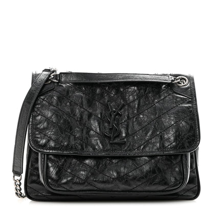 Saint Laurent Crinkled Calfskin Matelasse Monogram Medium Niki Chain Satchel Black 1 of 11