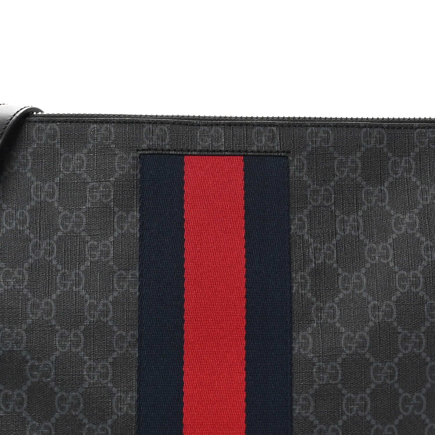 Gucci Soft GG Supreme Monogram Appia Calfskin Web East West Messenger Bag Black Grey 8 of 10