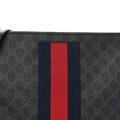 Gucci Soft GG Supreme Monogram Appia Calfskin Web East West Messenger Bag Black Grey 8 of 10