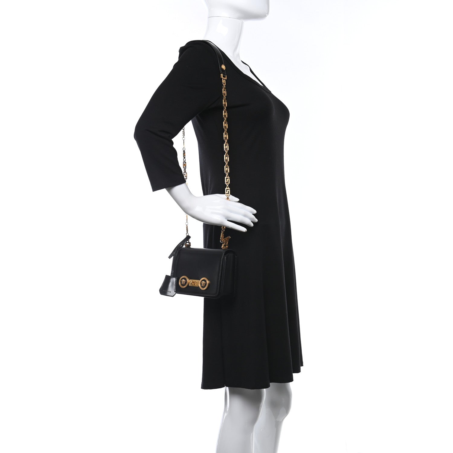 Versace Calfskin Medallion Tribute Shoulder Bag Black 2 of 11