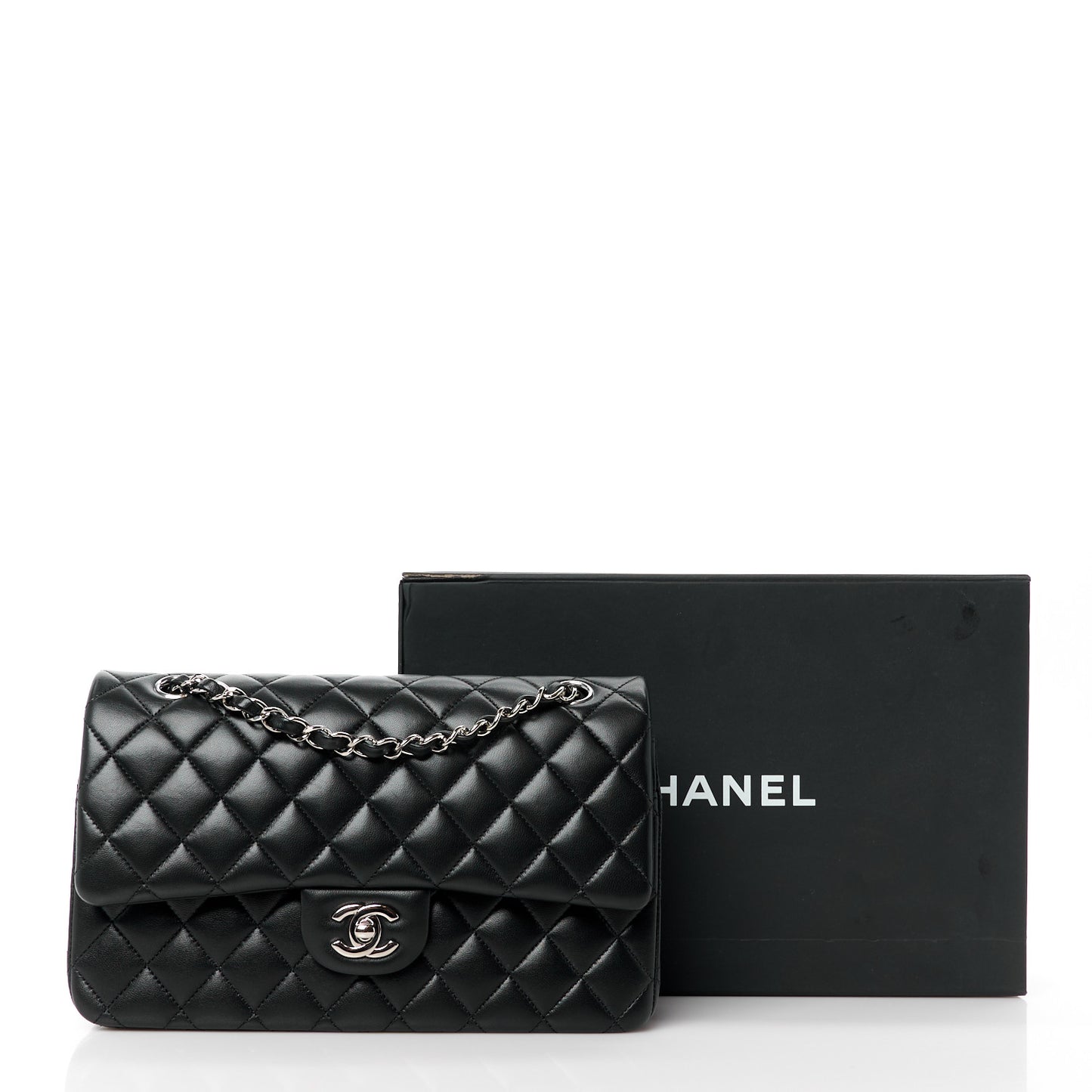 Lambskin Quilted Medium Double Flap Black