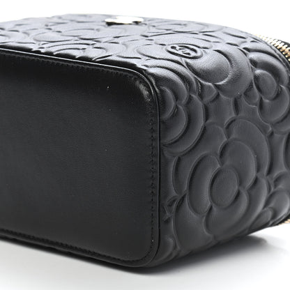 Chanel Lambskin Camellia Embossed Small Vanity Case With Chain Black 9 of 9