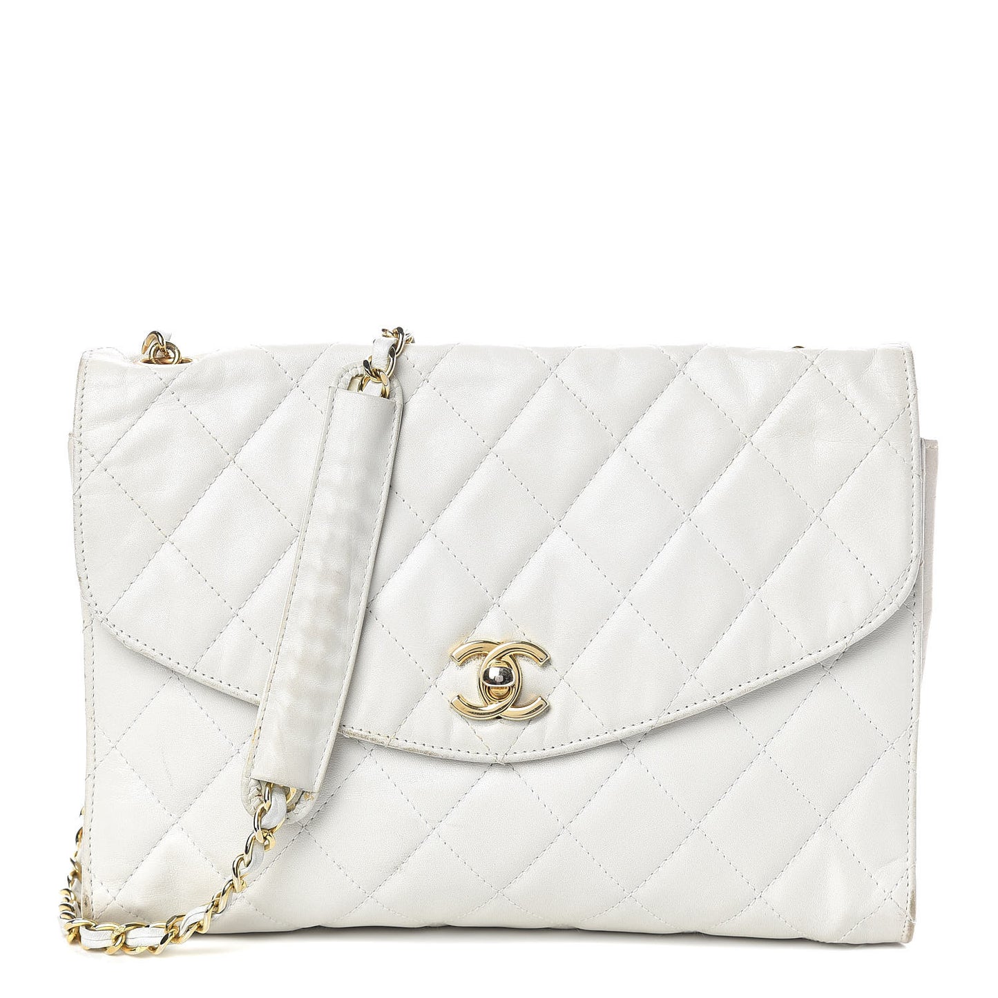 Lambskin Quilted Medium Single Flap White